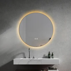 Miroir salle de bain LED rond 80cm anti buée avec cadre doré LB-4647GA