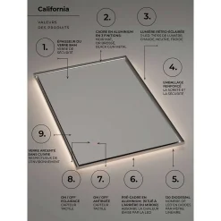 Miroir Salle de Bain LED Réglable 120x80cm - Noir Mat - Commandes Tactiles & Anti-Buée - CALIFORNIA LEDIMEX