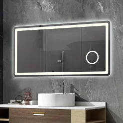 Miroir salle de bain LED 120x60cm anti buée avec LED 3 couleurs et loupe x3 LB-3612