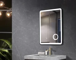 Miroir salle de bain LED 60x80cm anti buée avec cadre en aluminium noir et loupe grossissante x3 LuxuryBain