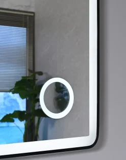 Miroir salle de bain LED 60x80cm anti buée avec cadre en aluminium noir et loupe grossissante x3 LuxuryBain