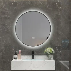 Miroir salle de bain LED rond 80cm anti buée avec cadre noir LB-4647BA