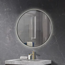 Miroir salle de bain LED rond 80cm anti buée avec cadre noir LB-4647BA
