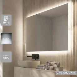 Miroir Salle de Bain LED Rétro-Éclairé (6500K) - 80x80cm - Verre Sécurité 5mm - SUECIA LEDIMEX