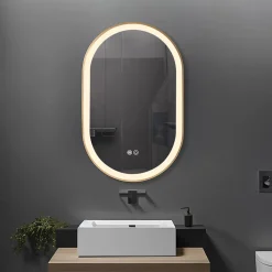 Miroir salle de bain LED ovale 60x90cm anti buée avec cadre en aluminium doré- LuxuryBain