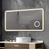 Miroir salle de bain LED 110x60cm anti buée avec cadre en aluminium doré et loupe x3 LB-4685G
