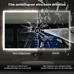 Miroir salle de bain led anti-buée, avec éclairage LED 110 x 80cm réversible, IP44 commande par effleurement, AICA SANITAIRE
