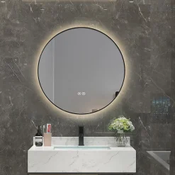 Miroir salle de bain LED rond 90cm anti buée avec cadre noir LB-4647BA