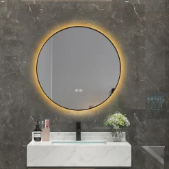 Miroir salle de bain LED rond 90cm anti buée avec cadre noir LB-4647BA