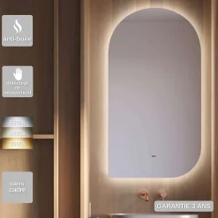 Miroir Salle de Bain LED Rétro-éclairé (3000K) - 60x110cm - Anti-Buée & Détecteur de Mouvement - GALES LEDIMEX