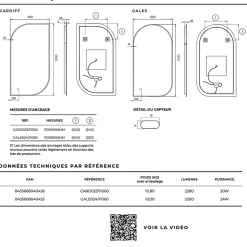 Miroir Salle de Bain LED Rétro-éclairé (3000K) - 60x110cm - Anti-Buée & Détecteur de Mouvement - GALES LEDIMEX