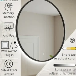 Miroir salle de bain LOMAZOO Torino avec LED 80 cm rond Noir