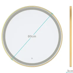 Miroir salle de bain LOMAZOO Paris avec LED 80 cm doré rond