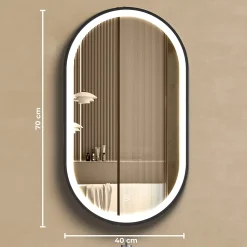 Miroir salle de bain LOMAZOO Dortmund avec LED 40x70 cm ovale noir