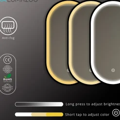 Miroir salle de bain LOMAZOO Dortmund avec LED 40x70 cm ovale noir