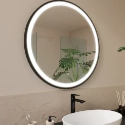 Miroir salle de bain LOMAZOO Florence avec LED 80 cm noir rond