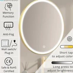Miroir salle de bain LOMAZOO Miami avec LED 70 cm doré