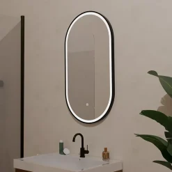 Miroir salle de bain lumineux LED LOMAZOO Leipzig 50x90 cm ovale noir