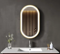 Miroir salle de bain lumineux LED LOMAZOO Berlin 40x70 cm ovale doré