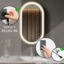 Miroir salle de bain lumineux LED LOMAZOO Berlin 40x70 cm ovale doré
