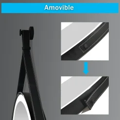 Miroir salle de bain rond LED 50cm tricolore + anti-buée + dimmable + mémoire,avec ceinture en cuir amovible,noir, AICA SANITAIRE