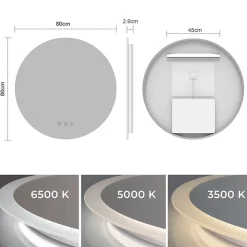 Miroir salle de bain VEKIO LED lumineux rond 80 cm diam. fonction anti-buée + intensité & couleur réglables - Saniverre