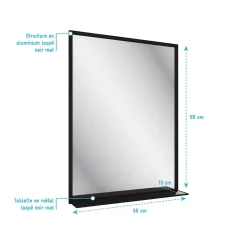 Miroir salle de bain 80x60cm - laqué noir mat avec étagères - FRAMED MIRROR