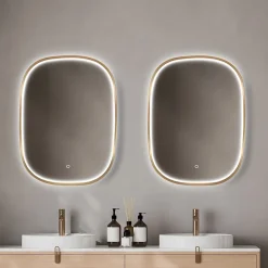 Miroir salle de bains éclairant à LED cadre doré l.60 x H.80 x P.4 cm, anti-buée, MPGlass Céleste