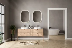 Miroir salle de bains éclairant à LED cadre doré l.60 x H.80 x P.4 cm, anti-buée, MPGlass Céleste