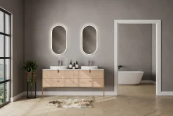 Miroir salle de bains éclairant à LED cadre doré oblong l.45 x H.85 x P.4 cm, anti-buée, MPGlass Céleste