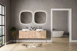Miroir salle de bains éclairant à LED cadre doré carré l.80 x H.80 x P.4 cm, anti-buée, MPGlass Céleste