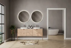 Miroir salle de bains éclairant à LED cadre doré rond Ø80 cm, anti-buée, MPGlass Céleste