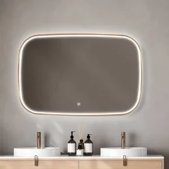 Miroir salle de bains éclairant à LED cadre doré l.120 x H.80 x P.4 cm, anti-buée, MPGlass Céleste