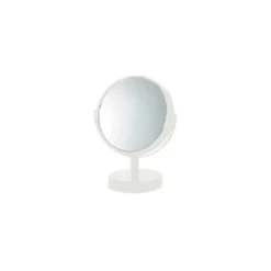 Miroir salle de bains grossissant, rond, à poser, en métal blanc
