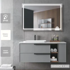 Miroir Salle de Bains Lumineux FRANCIA avec Eclairage Frontal et Rétro-Eclairé 90x80 LEDIMEX