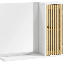 Miroir étagère style cosy - armoire miroir salle de bain 1 porte - bambou blanc