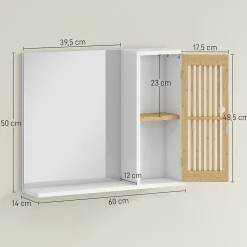 Miroir étagère style cosy - armoire miroir salle de bain 1 porte - bambou blanc