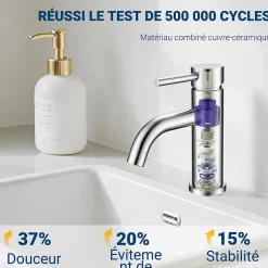 Mitigeur acier inoxydable 304, pour cuisine/salle de bain/lavabo/toilettes invités, avec tuyau, eau chaude/froide, argent