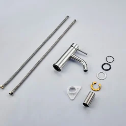 Mitigeur acier inoxydable 304, pour cuisine/salle de bain/lavabo/toilettes invités, avec tuyau, eau chaude/froide, argent