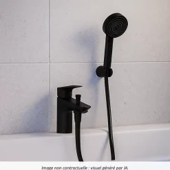 Mitigeur baignoire mécanique HANSGROHE Logis C2 + pack pommeau Pulsify Select 3 jets EcoSmart + flexible Isiflex 160 cm noir mat