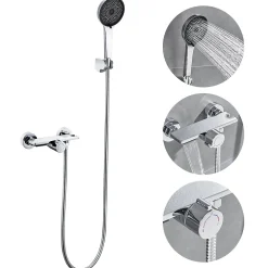 Mitigeur baignoire avec douchette Salle de Bain Robinet de baignoire avec 5 Fonctions Douchette Chrome