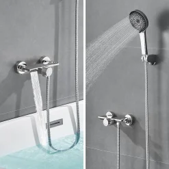 Mitigeur baignoire avec douchette Salle de Bain Robinet de baignoire avec 5 Fonctions Douchette Chrome