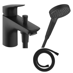 Mitigeur baignoire mécanique HANSGROHE Logis C2 + pack pommeau Vernis Blend 2 jets EcoSmart + flexible Isiflex 160 cm noir mat