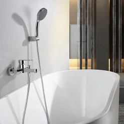 Mitigeur baignoiredouche chrome en laiton et zamak avec flexible 180 cm