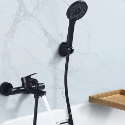 Mitigeur Bain Douche Mecanique Robinet de Douche Bain Mecanique Monocommande Double Sortie Mural Acier Inoxydable Noir