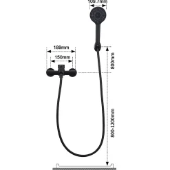 Mitigeur Bain Douche Mecanique Robinet de Douche Bain Mecanique Monocommande Double Sortie Mural Acier Inoxydable Noir