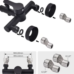 Mitigeur Bain Douche Mecanique Robinet de Douche Bain Mecanique Monocommande Double Sortie Mural Acier Inoxydable Noir
