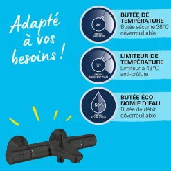 Mitigeur bain douche thermostatique GROHE Precision Start noir
