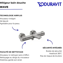 Mitigeur bain douche thermostatique DURAVIT Wave inox brossé