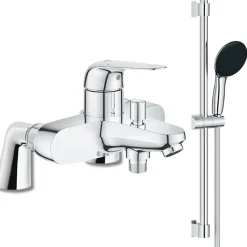 Mitigeur bain mécanique GROHE Bauloop avec ensemble de douche GROHE Vitalio Start avec colonnettes